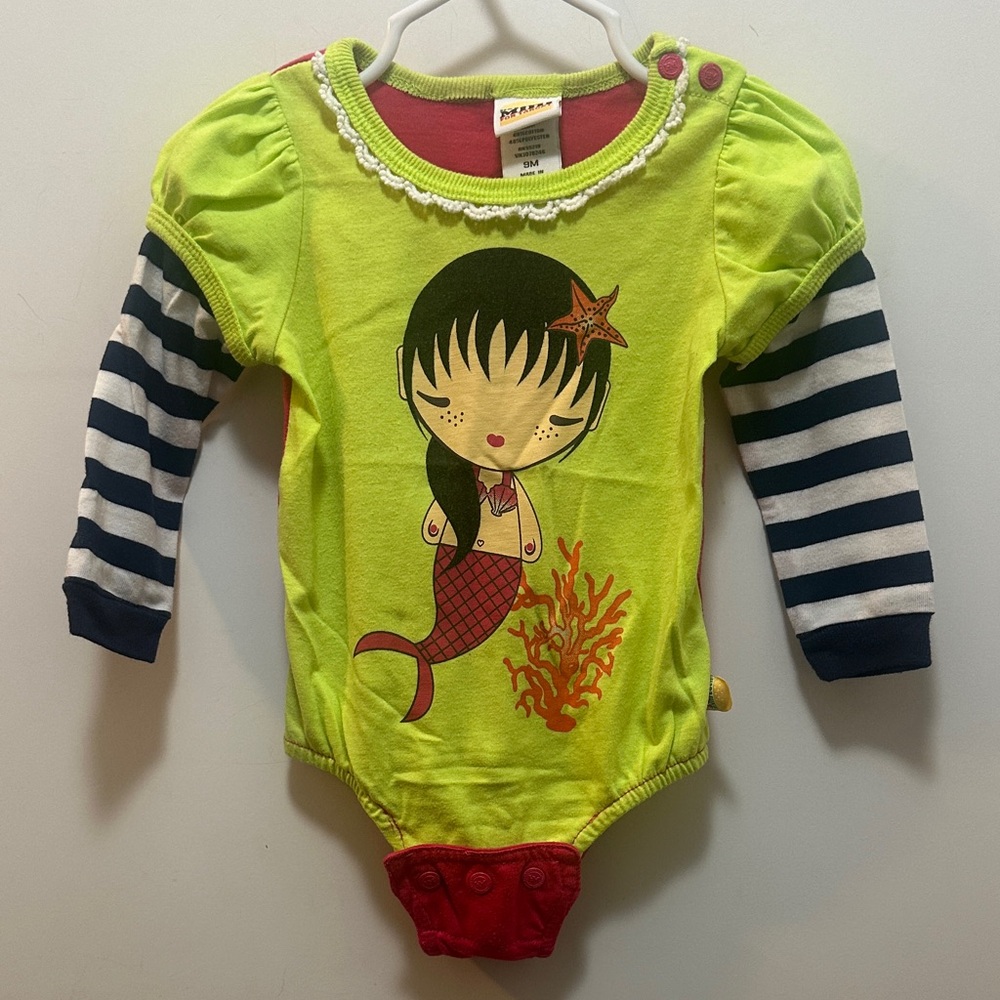 Harajuku Mini Kids Mermaid Bodysuit - Lime and Navy HTF Size 9 months
